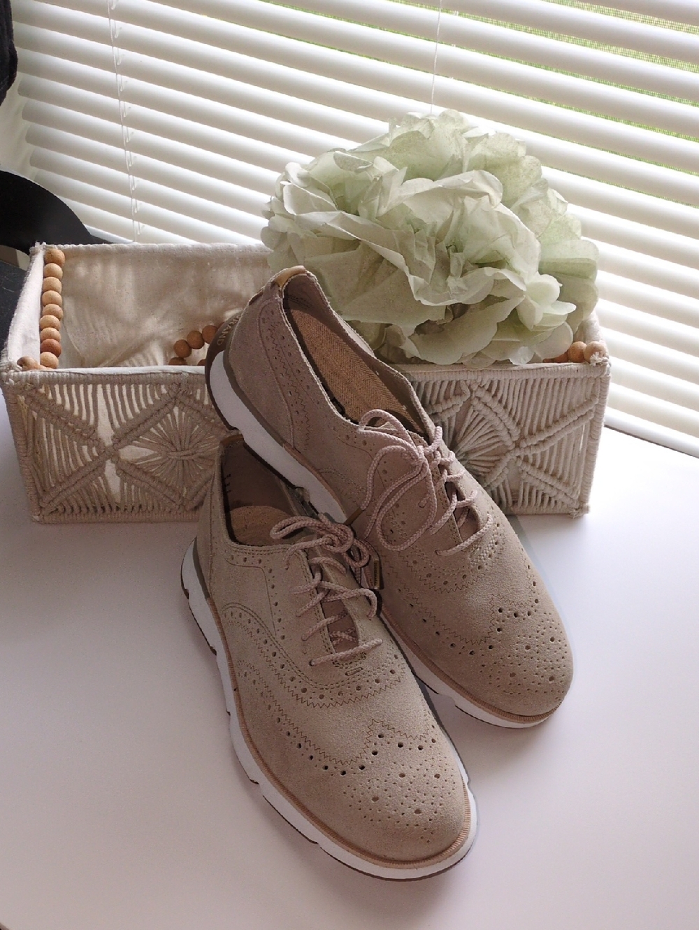 Beige Suede Wingtip Sneakers